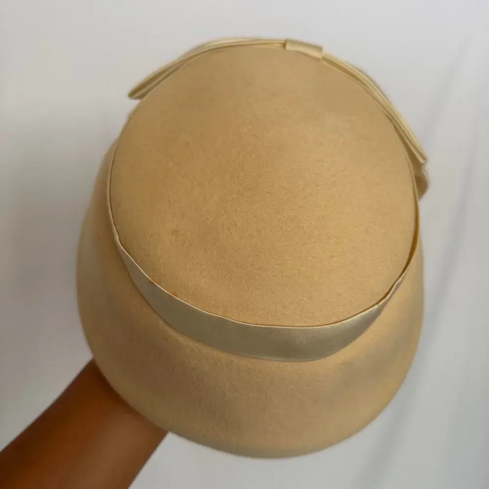 Vintage 1940s Wool Hat White Satin Bow Union Bridal
